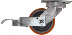 Caster Connection - 6" Diam x 3" Wide x 7-1/2" OAH Top Plate Mount Swivel Caster with Brake - Polyurethane, 2,300 Lb Capacity, Sealed Precision Ball Bearing, 4-1/2 x 6-1/4" Plate - Americas Industrial Supply