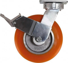 Caster Connection - 8" Diam x 2" Wide x 10-1/8" OAH Top Plate Mount Swivel Caster with Brake - Polyurethane, 1,200 Lb Capacity, Sealed Precision Ball Bearing, 4 x 4-1/2" Plate - Americas Industrial Supply