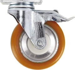 Caster Connection - 5" Diam x 1-1/4" Wide x 6-1/4" OAH Top Plate Mount Swivel Caster with Brake - Polyurethane, 450 Lb Capacity, Sealed Precision Ball Bearing, 2-3/8 x 3-5/8" Plate - Americas Industrial Supply