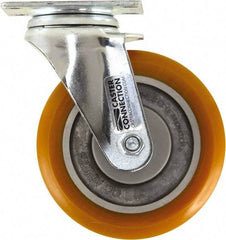 Caster Connection - 5" Diam x 1-1/4" Wide x 6-1/4" OAH Top Plate Mount Swivel Caster - Polyurethane, 450 Lb Capacity, Sealed Precision Ball Bearing, 2-3/8 x 3-5/8" Plate - Americas Industrial Supply