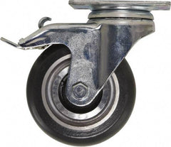 Caster Connection - 4" Diam x 1-1/4" Wide x 5-1/8" OAH Top Plate Mount Swivel Caster with Brake - Polyurethane, 400 Lb Capacity, Sealed Precision Ball Bearing, 2-3/8 x 3-5/8" Plate - Americas Industrial Supply