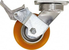 Caster Connection - 5" Diam x 2" Wide x 6-1/2" OAH Top Plate Mount Swivel Caster with Brake - Polyurethane, 750 Lb Capacity, Sealed Precision Ball Bearing, 4 x 4-1/2" Plate - Americas Industrial Supply