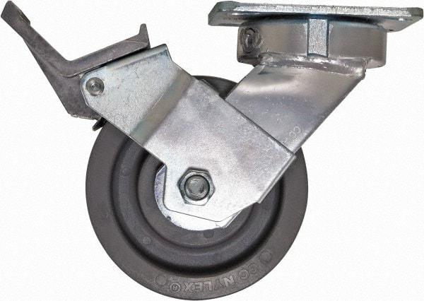 Caster Connection - 5" Diam x 2" Wide x 6-1/2" OAH Top Plate Mount Swivel Caster with Brake - Nylon, 1,250 Lb Capacity, Sealed Precision Ball Bearing, 4 x 4-1/2" Plate - Americas Industrial Supply