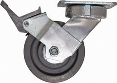 Caster Connection - 5" Diam x 2" Wide x 6-1/2" OAH Top Plate Mount Swivel Caster with Brake - Nylon, 1,250 Lb Capacity, Sealed Precision Ball Bearing, 4 x 4-1/2" Plate - Americas Industrial Supply
