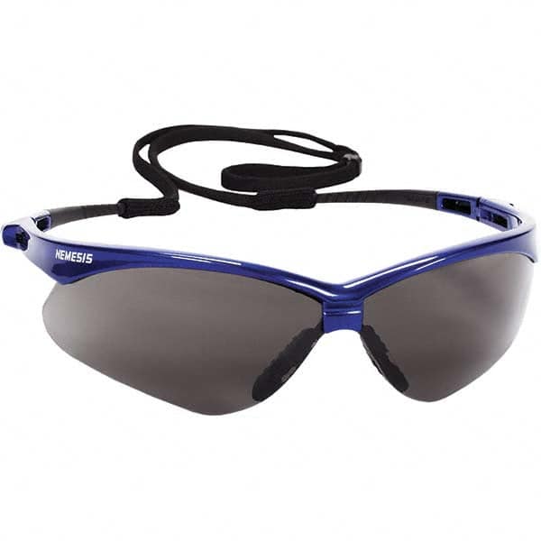 Jackson Safety - Smoke Lenses, Framed Safety Glasses - Anti-Fog, Scratch Resistant, Metallic Blue Nylon Frame, Size Universal, Wrap Around - Americas Industrial Supply