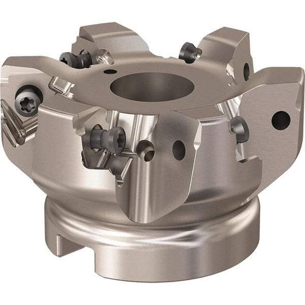 Seco - 6 Inserts, 66mm Cut Diam, 22mm Arbor Diam, 7.5mm Max Depth of Cut, Indexable Square-Shoulder Face Mill - 90° Lead Angle, 40mm High, XNEX 08 Insert Compatibility, Through Coolant, Series R220.96 - Americas Industrial Supply