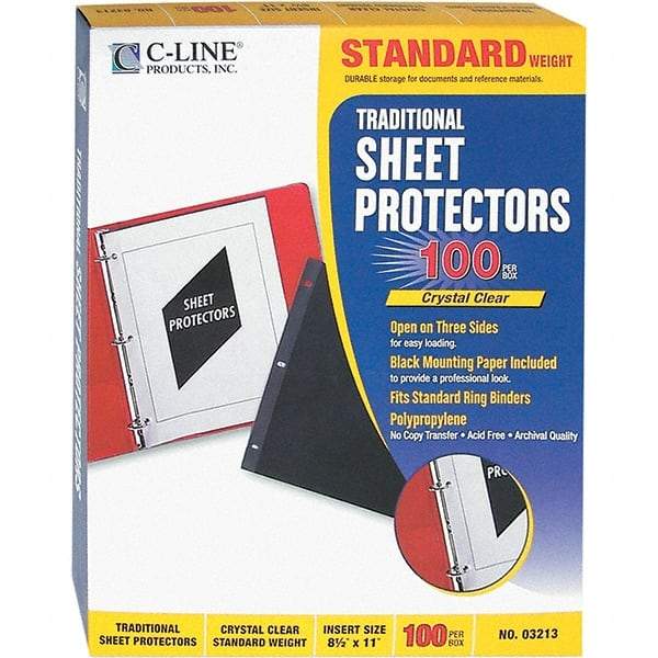 C-LINE - 100 Piece Clear Sheet Protectors-Ring Binder - 11" High x 8-1/2" Wide - Americas Industrial Supply