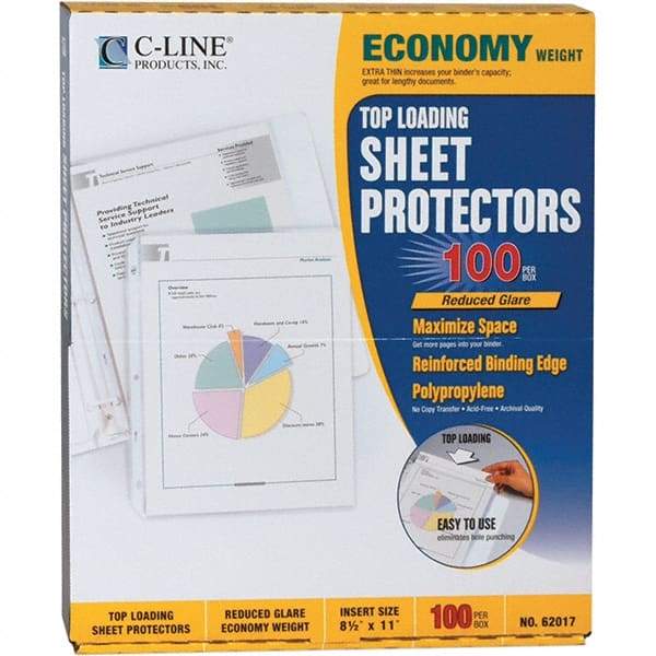 C-LINE - 100 Piece Clear Sheet Protectors-Ring Binder - 11" High x 8-1/2" Wide - Americas Industrial Supply