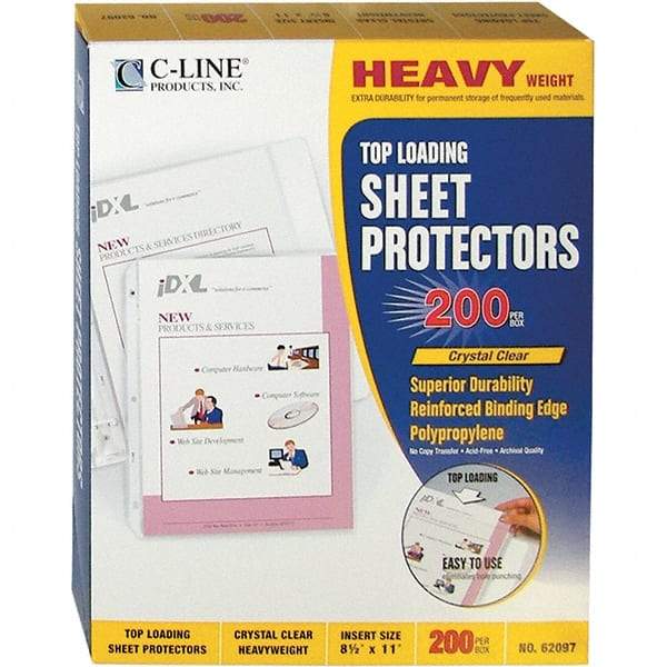 C-LINE - 200 Piece Clear Sheet Protectors-Ring Binder - 11" High x 8-1/2" Wide - Americas Industrial Supply