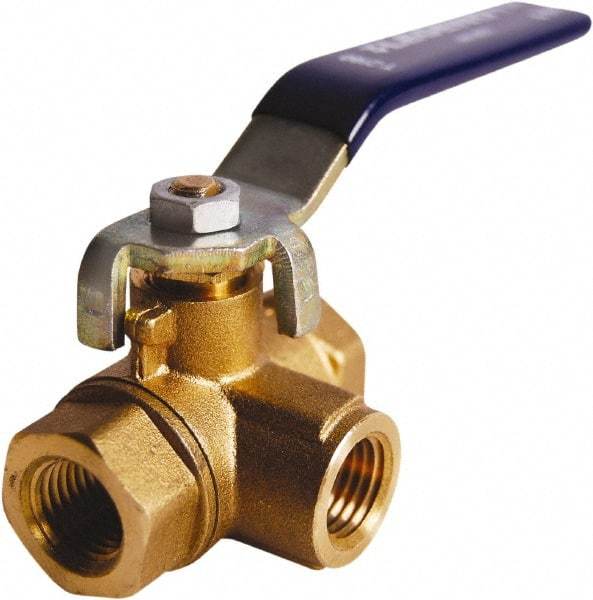 Legend Valve - 1/2" Pipe, Large Port, Brass Diverter Ball Valve - Inline - Three Way Flow, FIPT x FIPT x FIPT Ends, Lever Handle, 600 WOG, 150 WSP - Americas Industrial Supply