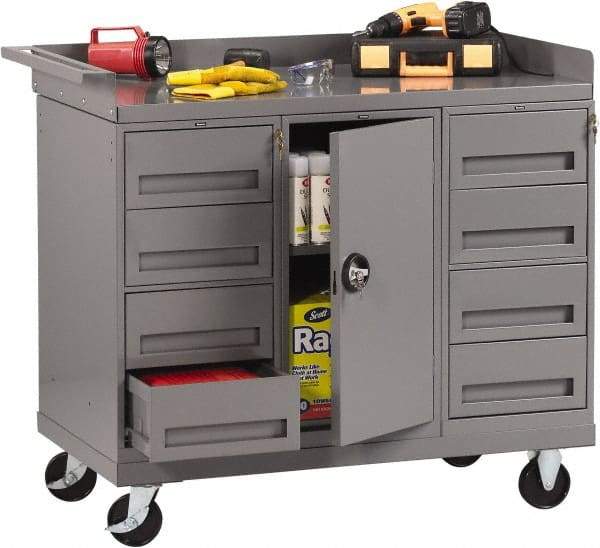Tennsco - 1,000 Lb Capacity, 1 Shelf, 8 Drawer, 1 Door Mobile Bench - 45" Wide x 25" Deep x 43" High, Steel - Americas Industrial Supply