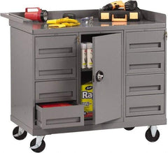 Tennsco - 1,000 Lb Capacity, 1 Shelf, 8 Drawer, 1 Door Mobile Bench - 45" Wide x 25" Deep x 43" High, Steel - Americas Industrial Supply