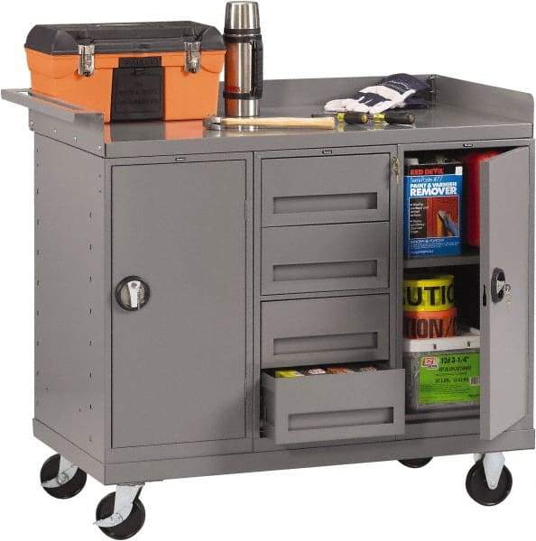 Tennsco - 1,000 Lb Capacity, 1 Shelf, 4 Drawer, 2 Door Mobile Bench - 45" Wide x 25" Deep x 43" High, Steel - Americas Industrial Supply