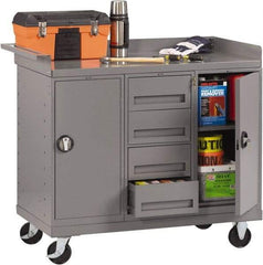 Tennsco - 1,000 Lb Capacity, 1 Shelf, 4 Drawer, 2 Door Mobile Bench - 45" Wide x 25" Deep x 43" High, Steel - Americas Industrial Supply