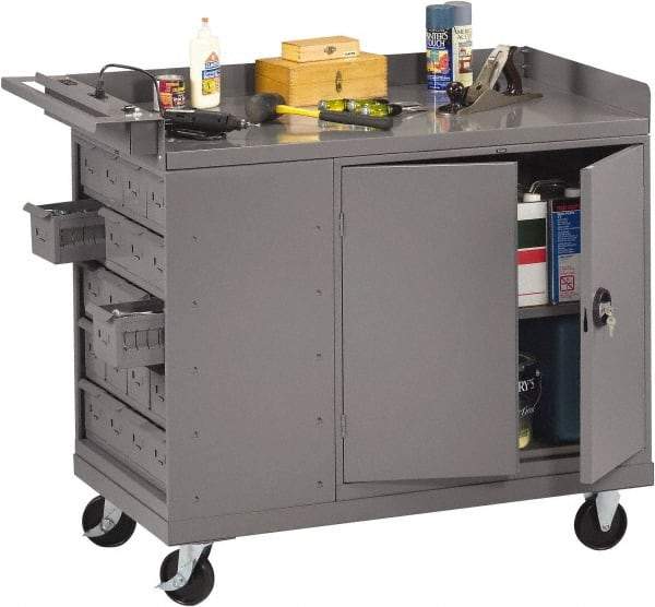 Tennsco - 1,000 Lb Capacity, 1 Shelf, 20 Bin, 1 Door Mobile Bench - 45" Wide x 25" Deep x 43" High, Steel - Americas Industrial Supply