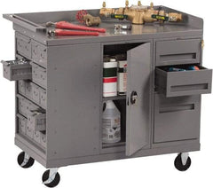 Tennsco - 1,000 Lb Capacity, 1 Shelf, 3 Drawer, 20 Bin, 1 Door Mobile Bench - 45" Wide x 25" Deep x 43" High, Steel - Americas Industrial Supply