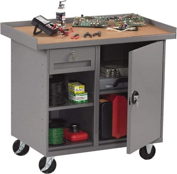Tennsco - 1,000 Lb Capacity, 2 Shelf, 4 Drawer, 1 Door Mobile Bench - 42" Wide x 25" Deep x 36-1/2" High, Steel - Americas Industrial Supply