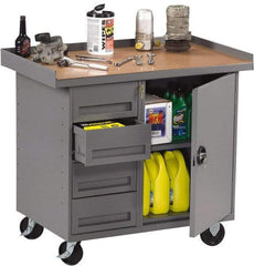 Tennsco - 1,000 Lb Capacity, 1 Shelf, 4 Drawer, 1 Door Mobile Bench - 42" Wide x 25" Deep x 36-1/2" High, Steel - Americas Industrial Supply