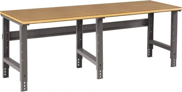 Tennsco - 96 Wide x 30" Deep x 33-3/4" High, Wood Workbench - Adjustable Height Legs, Medium Gray - Americas Industrial Supply