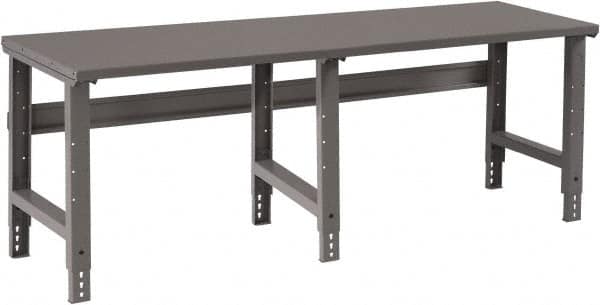 Tennsco - 96 Wide x 30" Deep x 33-1/2" High, 12 Gauge Steel Workbench - Adjustable Height Legs, Medium Gray - Americas Industrial Supply
