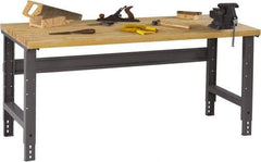 Tennsco - 72 Wide x 30" Deep x 33-1/2" High, Butcher Block Workbench - Adjustable Height Legs, Medium Gray - Americas Industrial Supply