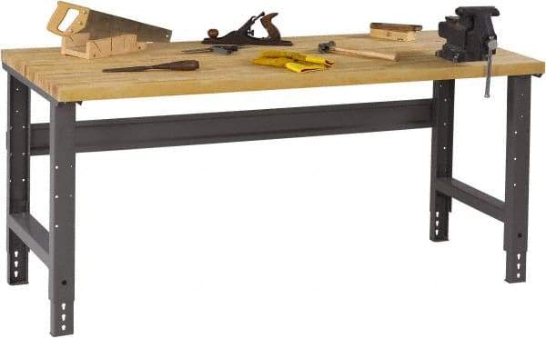 Tennsco - 60 Wide x 30" Deep x 33-1/2" High, Butcher Block Workbench - Adjustable Height Legs, Medium Gray - Americas Industrial Supply