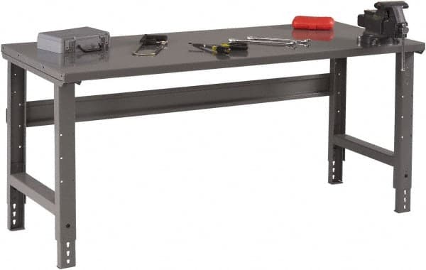 Tennsco - 60 Wide x 30" Deep x 33-1/2" High, 12 Gauge Steel Workbench - Adjustable Height Legs, Medium Gray - Americas Industrial Supply