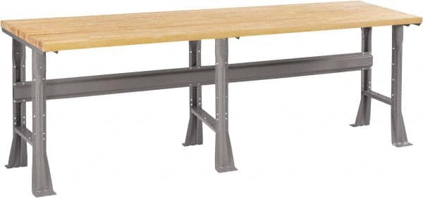 Tennsco - 96 Wide x 36" Deep x 33-3/4" High, Butcher Block Workbench - Fixed Flared Legs, Medium Gray - Americas Industrial Supply