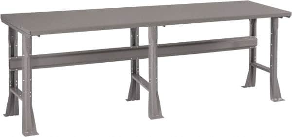 Tennsco - 96 Wide x 36" Deep x 33-1/2" High, 12 Gauge Steel Workbench - Fixed Flared Legs, Medium Gray - Americas Industrial Supply