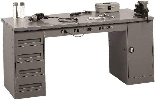 Tennsco - 72 Wide x 30" Deep x 33-1/2" High, 12 Gauge Steel Workbench - Fixed Legs, Medium Gray - Americas Industrial Supply