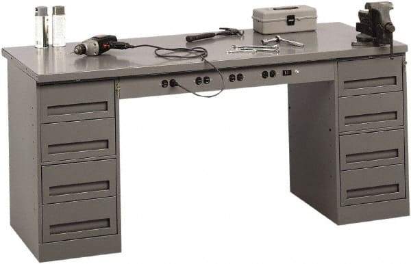 Tennsco - 72 Wide x 30" Deep x 33-1/2" High, 12 Gauge Steel Workbench - Fixed Legs, Medium Gray - Americas Industrial Supply