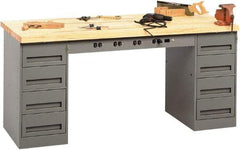 Tennsco - 72 Wide x 30" Deep x 33-1/2" High, Butcher Block Workbench - Fixed Legs, Medium Gray - Americas Industrial Supply