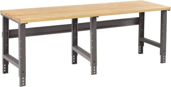 Tennsco - 96 Wide x 36" Deep x 33-3/4" High, Butcher Block Workbench - Adjustable Height Legs, Medium Gray - Americas Industrial Supply