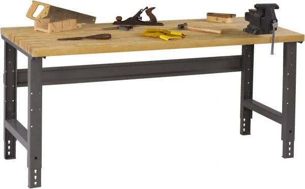 Tennsco - 72 Wide x 36" Deep x 33-1/2" High, Butcher Block Workbench - Adjustable Height Legs, Medium Gray - Americas Industrial Supply