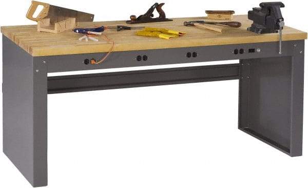 Tennsco - 72 Wide x 36" Deep x 33-1/2" High, Butcher Block Workbench - Fixed Legs, Medium Gray - Americas Industrial Supply