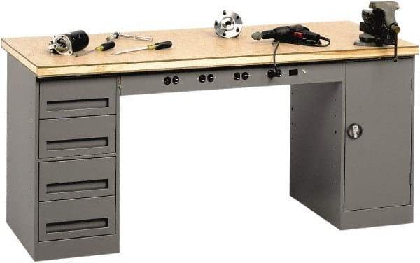 Tennsco - 72 Wide x 30" Deep x 33-1/2" High, Wood Workbench - Fixed Legs, Medium Gray - Americas Industrial Supply