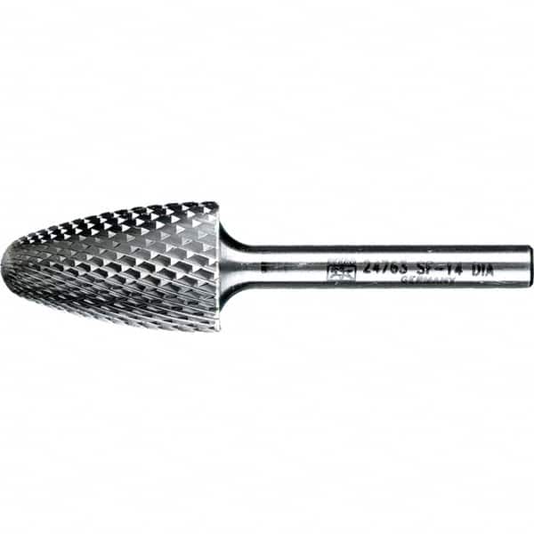 PFERD - 3/4" Cut Diam, 1/4" Shank Diam, Tree with Radius Head Diamond Cut Burr - Tungsten Carbide, 1-1/4" LOC, 3" OAL - Americas Industrial Supply