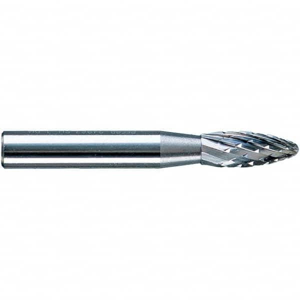 PFERD - 1/4" Cut Diam, 1/4" Shank Diam, Flame Head Diamond Cut Burr - Tungsten Carbide, 5/8" LOC, 1-15/16" OAL - Americas Industrial Supply