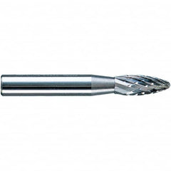 PFERD - 1/4" Cut Diam, 1/4" Shank Diam, Flame Head Diamond Cut Burr - Tungsten Carbide, 5/8" LOC, 1-15/16" OAL - Americas Industrial Supply