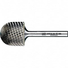 PFERD - 1" Cut Diam, 1/4" Shank Diam, Cylinder with Radius Head Diamond Cut Burr - Tungsten Carbide, 1" LOC, 2-3/4" OAL - Americas Industrial Supply