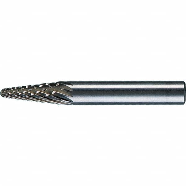 PFERD - 1/4" Cut Diam, 1/4" Shank Diam, 14° Taper Head Diamond Cut Burr - Tungsten Carbide, 5/8" LOC, 1-15/16" OAL - Americas Industrial Supply