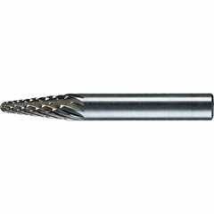 PFERD - 1/4" Cut Diam, 1/4" Shank Diam, 14° Taper Head Diamond Cut Burr - Tungsten Carbide, 5/8" LOC, 1-15/16" OAL - Americas Industrial Supply