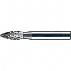PFERD - 1/4" Cut Diam, 1/4" Shank Diam, Flame Head Double Cut Burr - Tungsten Carbide, 5/8" LOC, 1-15/16" OAL - Americas Industrial Supply
