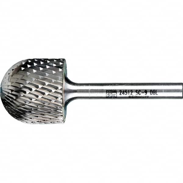 PFERD - 1" Cut Diam, 1/4" Shank Diam, Cylinder with Radius Head Double Cut Burr - Tungsten Carbide, 1" LOC, 2-3/4" OAL - Americas Industrial Supply