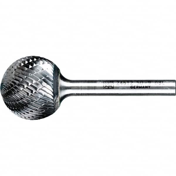 PFERD - 1" Cut Diam, 1/4" Shank Diam, Ball Head Double Cut Burr - Tungsten Carbide, 5/16" LOC, 2-1/16" OAL - Americas Industrial Supply