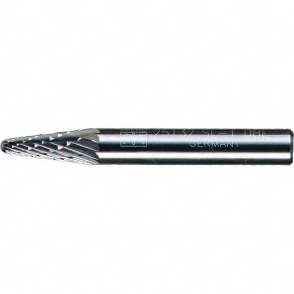 PFERD - 1/4" Cut Diam, 1/4" Shank Diam, 14° Taper Head Double Cut Burr - Tungsten Carbide, 5/8" LOC, 1-15/16" OAL - Americas Industrial Supply