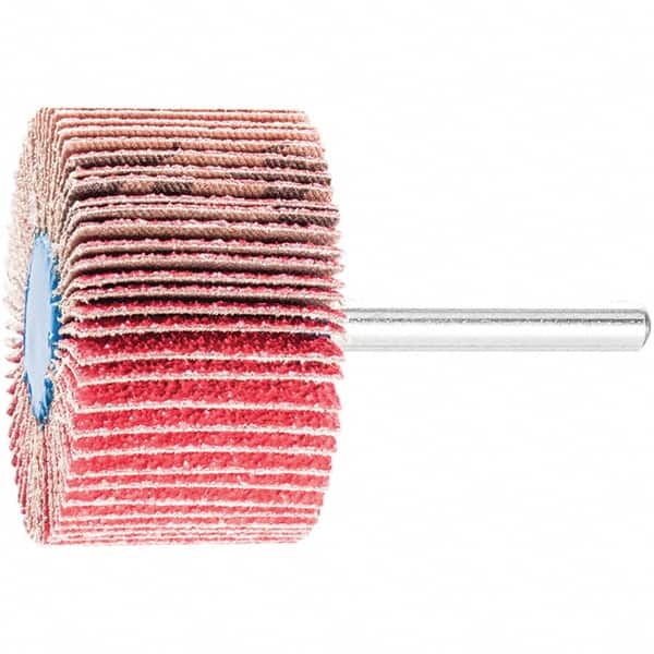 PFERD - 2" Diam x 1" Face Width, Ceramic Coated Mounted Flap Wheel - 1/4" Shank Mount, 60 Grit, 23,000 Max RPM - Americas Industrial Supply