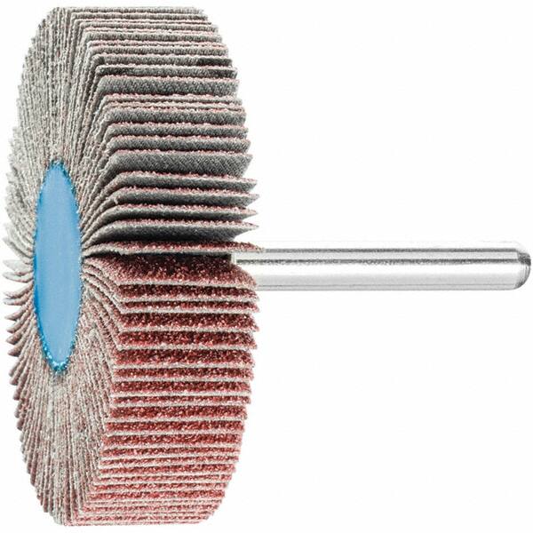 PFERD - 2-1/2" Diam x 1/2" Face Width, Aluminum Oxide Coated Mounted Flap Wheel - 1/4" Shank Mount, 60 Grit, 23,000 Max RPM - Americas Industrial Supply