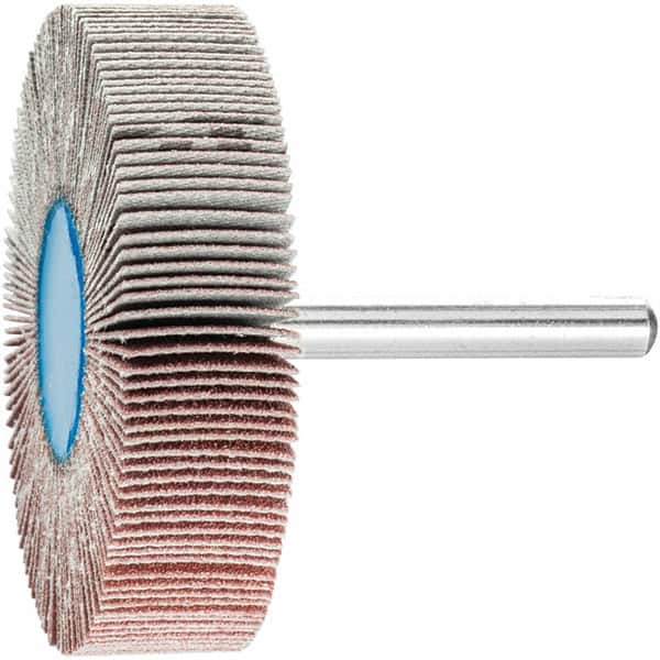 PFERD - 2-1/2" Diam x 1/2" Face Width, Aluminum Oxide Coated Mounted Flap Wheel - 1/4" Shank Mount, 120 Grit, 23,000 Max RPM - Americas Industrial Supply