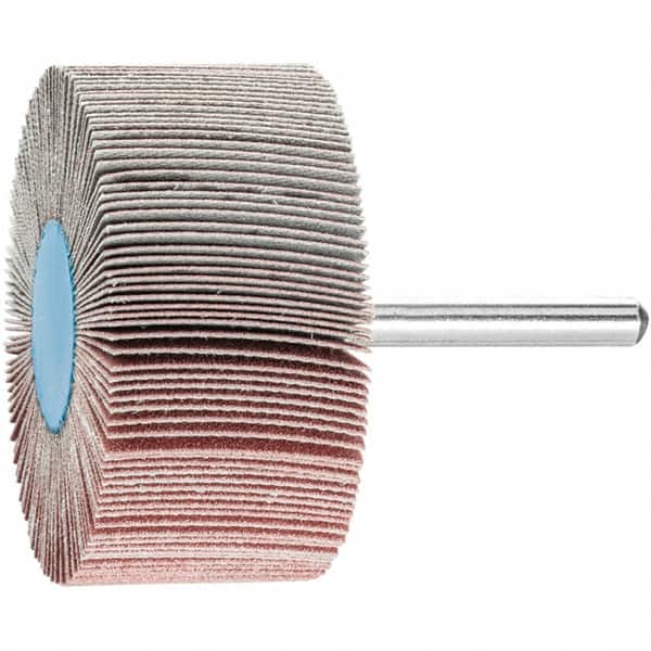 PFERD - 2-1/2" Diam x 1" Face Width, Aluminum Oxide Coated Mounted Flap Wheel - 1/4" Shank Mount, 180 Grit, 23,000 Max RPM - Americas Industrial Supply